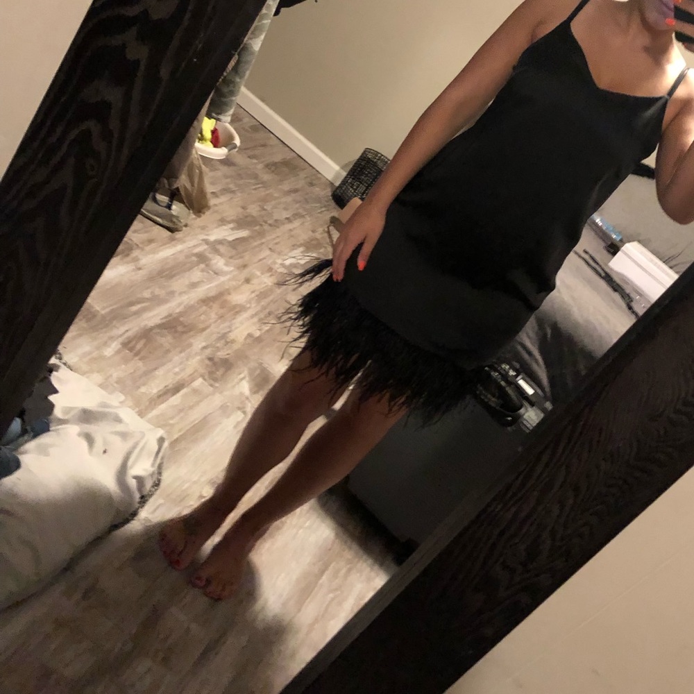 vince camuto feather hem little black dress